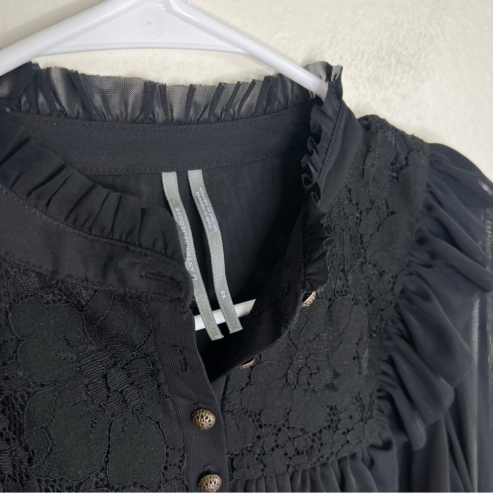Anthropologie Ruffled Black Lace Top Size XS Raw hem Double layered - Picture 5 of 7